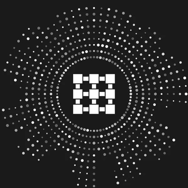 Ícone de tecnologia Blockchain branco isolado em fundo cinza. Dados de criptomoeda. Abstrato geométrico bloco cadeia negócio de tecnologia de rede. Pontos aleatórios de círculo abstrato. Ilustração vetorial — Vetor de Stock