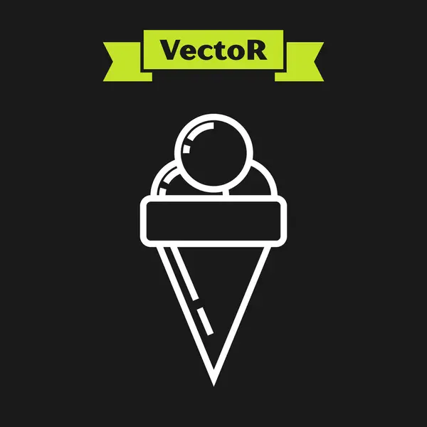 Linha branca Sorvete no ícone de cone de waffle isolado no fundo preto. Símbolo doce. Ilustração vetorial — Vetor de Stock