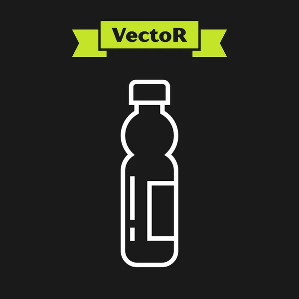 Línea blanca Icono de botella de agua aislado sobre fondo negro. Signo de bebida de soda aqua. Ilustración vectorial — Vector de stock