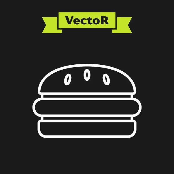 Linha branca ícone Burger isolado no fundo preto. Ícone de hambúrguer. Sinal de sanduíche de hambúrguer de queijo. Menu de fast food. Ilustração vetorial — Vetor de Stock