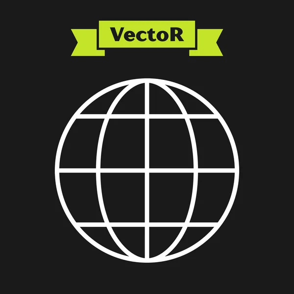 Linea bianca icona del globo terrestre isolata su sfondo nero. Segno del mondo o della Terra. Simbolo internet globale. Forme geometriche. Illustrazione vettoriale — Vettoriale Stock