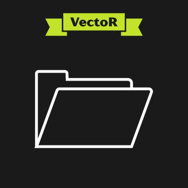 Siyah arkaplanda beyaz çizgi dosya ikonu izole edildi. Muhasebe klasörü sembolü. Muhasebe yönetimi. Vektör İllüstrasyonu