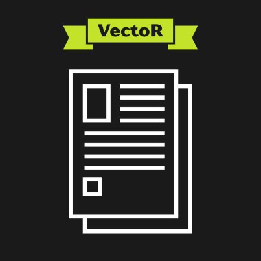 Siyah arkaplanda beyaz çizgi dosya simgesi izole edildi. Kontrol listesi simgesi. İş konsepti. Vektör İllüstrasyonu
