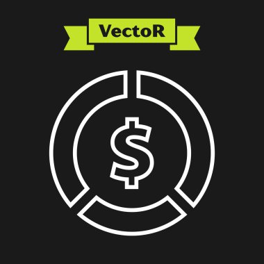 Siyah arka planda izole dolar sembolü simgesi ile Beyaz çizgi Sikke para. Bankacılık para birimi işareti. Nakit sembolü. Vektör İllüstrasyonu