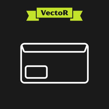 Beyaz çizgi Zarf simgesi siyah arka planda yalıtılmış. E-posta ileti mektubu simgesi. Vektör İllüstrasyonu