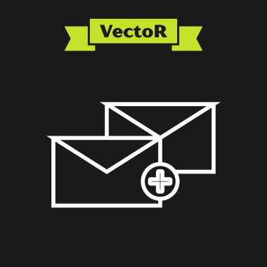 Beyaz çizgi Zarf simgesi siyah arka planda yalıtılmış. Alınan ileti kavramı. Yeni, e-posta gelen mesaj, sms. Posta teslimat hizmeti. Vektör İllüstrasyonu