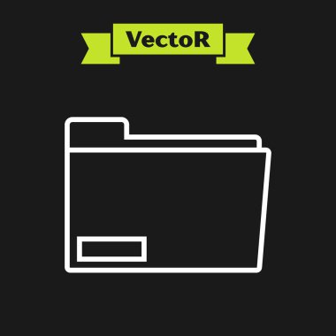 Siyah arkaplanda beyaz çizgi dosya ikonu izole edildi. Muhasebe klasörü sembolü. Muhasebe yönetimi. Vektör İllüstrasyonu