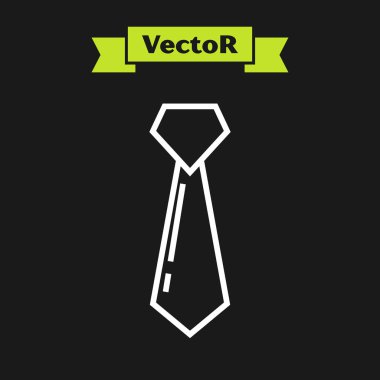 Beyaz çizgi kravat simgesi siyah arkaplanda izole edildi. Boyunbağı ve boyun bezi sembolü. Vektör İllüstrasyonu