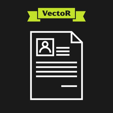 Beyaz çizgi simgesini siyah arkaplanda izole et. Özgeçmiş başvurusu. Profesyonel personel aranıyor. Personel analizi devam ediyor. Vektör İllüstrasyonu