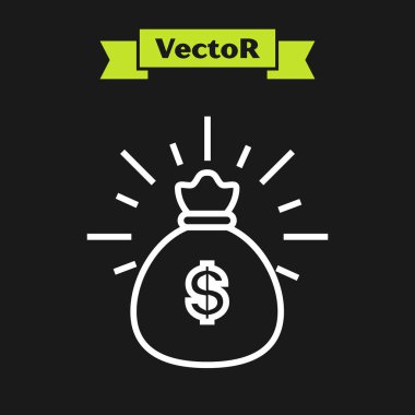 Beyaz çizgi Para çantası simgesi siyah arka plan üzerinde izole. Dolar veya Usd sembolü. Nakit Bankacılık para birimi işareti. Vektör İllüstrasyonu