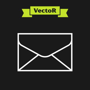 Beyaz çizgi Zarf simgesi siyah arka planda yalıtılmış. E-posta ileti mektubu simgesi. Vektör İllüstrasyonu