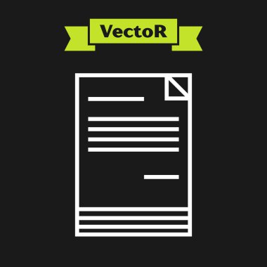 Beyaz çizgi Belge simgesi siyah arka planda yalıtılmış. Dosya simgesi. Denetim listesi simgesi. İş konsepti. Vektör İllüstrasyonu