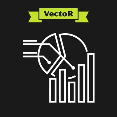 Siyah arkaplanda beyaz çizgi pasta grafiği bilgi simgesi izole edildi. Diyagram çizelgesi. Vektör İllüstrasyonu