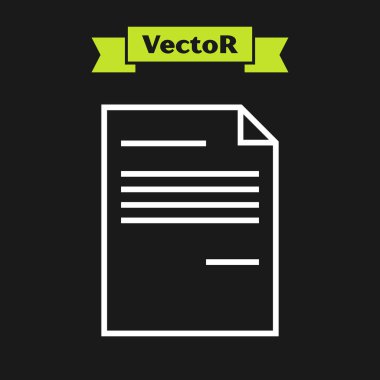 Beyaz çizgi Belge simgesi siyah arka planda yalıtılmış. Dosya simgesi. Denetim listesi simgesi. İş konsepti. Vektör İllüstrasyonu