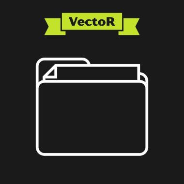 Siyah arkaplanda beyaz çizgi dosya ikonu izole edildi. Muhasebe klasörü sembolü. Muhasebe yönetimi. Vektör İllüstrasyonu