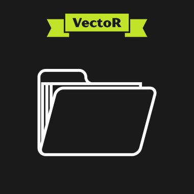 Siyah arkaplanda beyaz çizgi dosya ikonu izole edildi. Muhasebe klasörü sembolü. Muhasebe yönetimi. Vektör İllüstrasyonu