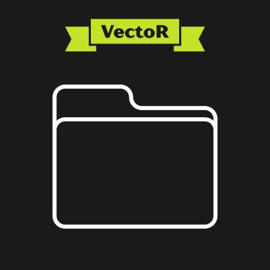 Siyah arkaplanda beyaz çizgi dosya ikonu izole edildi. Muhasebe klasörü sembolü. Muhasebe yönetimi. Vektör İllüstrasyonu