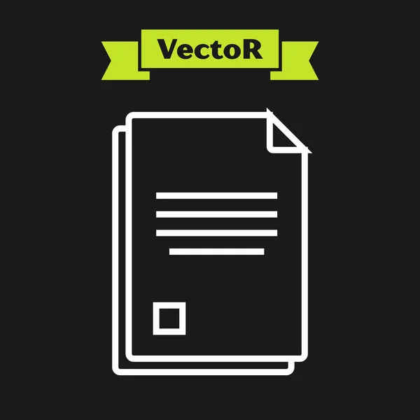 Linha branca Ícone do documento do arquivo isolado no fundo preto. Ícone da lista de verificação. Conceito de negócio. Ilustração vetorial — Vetor de Stock