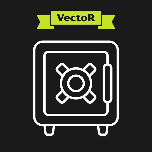 Weiße Linie Sicheres Symbol isoliert auf schwarzem Hintergrund. An der Tür befand sich ein Banktresor mit einem Zahlenschloss. Verlässlicher Datenschutz. Vektorillustration — Stockvektor