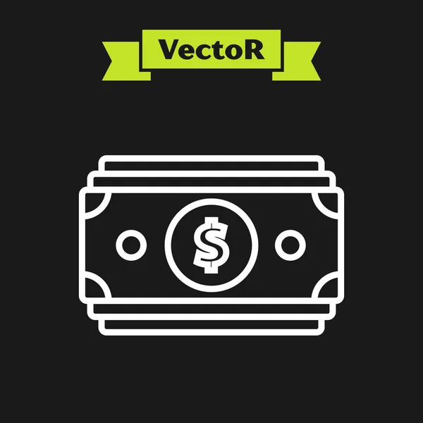 Weiße Linie Stapelt Papiergeld Cash-Symbol isoliert auf schwarzem Hintergrund. Geldscheine stapeln sich. Bill Währung. Vektorillustration — Stockvektor