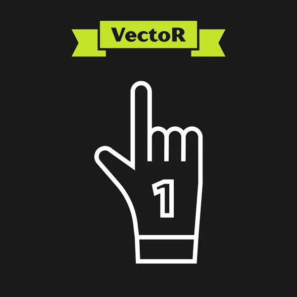 Weiße Linie Nummer 1 ein Fan-Handschuh mit erhobenem Finger-Symbol isoliert auf schwarzem Hintergrund. Symbol der Teamunterstützung bei Wettkämpfen. Vektorillustration — Stockvektor