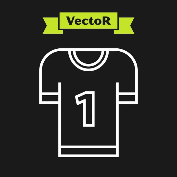 Icono de camiseta de fútbol americano de línea blanca aislado sobre fondo negro. Señal de uniforme de fútbol. Ilustración vectorial — Vector de stock