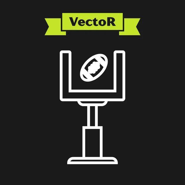 Weiße Linie American Football Torpfosten und Fußball-Ball-Symbol isoliert auf schwarzem Hintergrund. Vektorillustration — Stockvektor