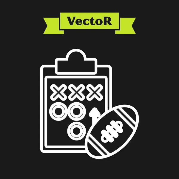 Иконка стратегии планирования белой линии изолирована на черном фоне. Формирование футбольного кубка и тактика американского футбола. Векторная миграция — стоковый вектор
