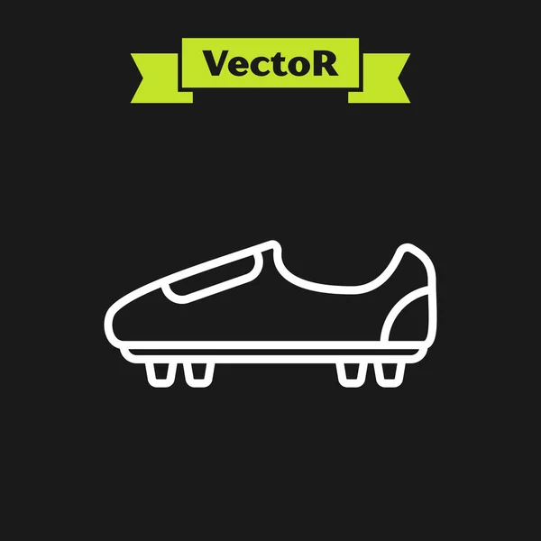 Белая линия Футбол или футбольные ботинки с шипами значок изолирован на черном фоне. Американский футбольный ботинок Векторная миграция — стоковый вектор