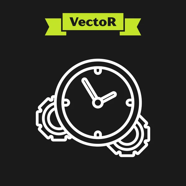 Weiße Linie Zeitmanagement-Symbol isoliert auf schwarzem Hintergrund. Uhr und Schaltzeichen. Produktivitätssymbol. Vektorillustration — Stockvektor
