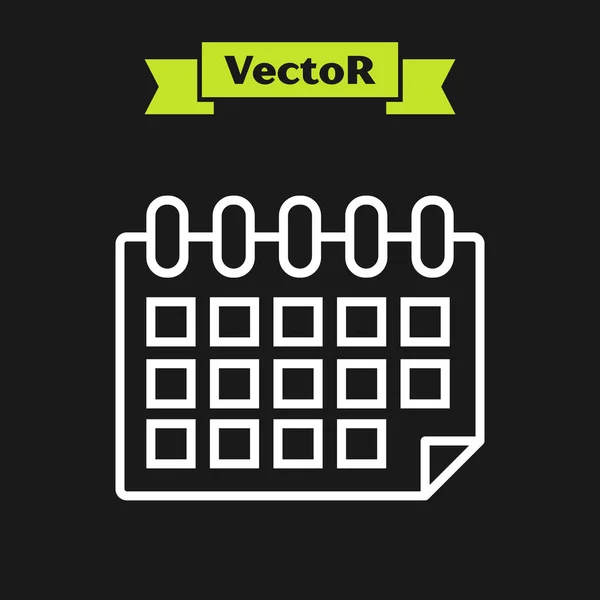 Weiße Linie Kalendersymbol isoliert auf schwarzem Hintergrund. Erinnerungssymbol. Vektorillustration — Stockvektor