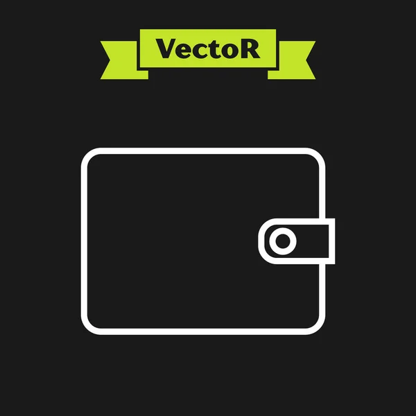 Weiße Linie Brieftasche Symbol isoliert auf schwarzem Hintergrund. Portemonnaie. Bargeldsparsymbol. Vektorillustration — Stockvektor