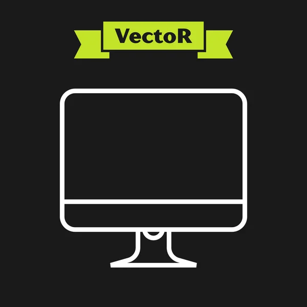 Weiße Linie Computerbildschirm-Symbol isoliert auf schwarzem Hintergrund. Elektronisches Gerät. Frontansicht. Vektorillustration — Stockvektor