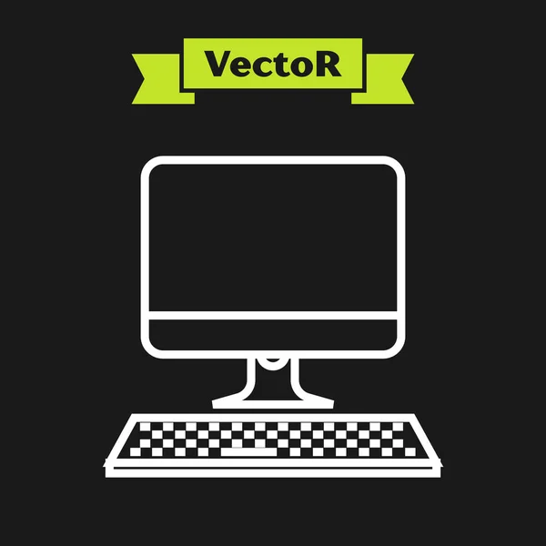 White line Computer monitor with keyboard icon isolated on black background. PC component sign. Vector Illustration — Stock Vector