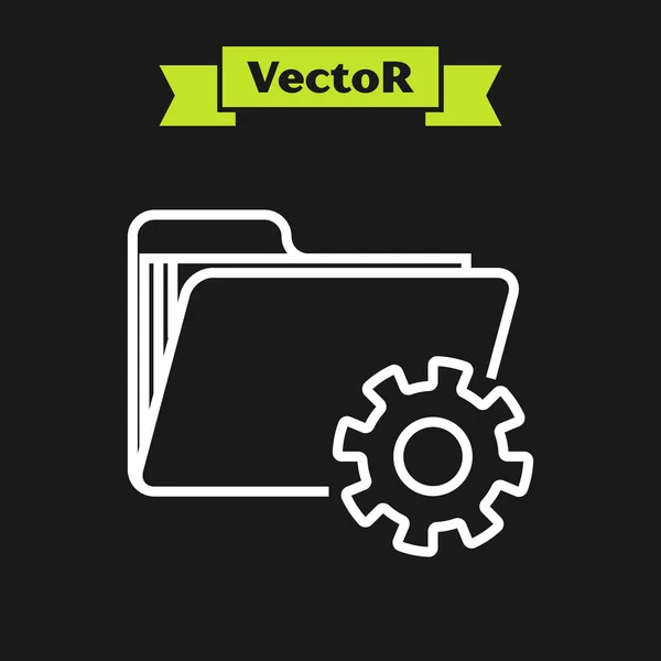 Weiße Ordnereinstellungen mit Zahnradsymbol auf schwarzem Hintergrund. Softwareupdate, Übertragungsprotokoll, Teamwork-Werkzeugmanagement. Vektorillustration — Stockvektor