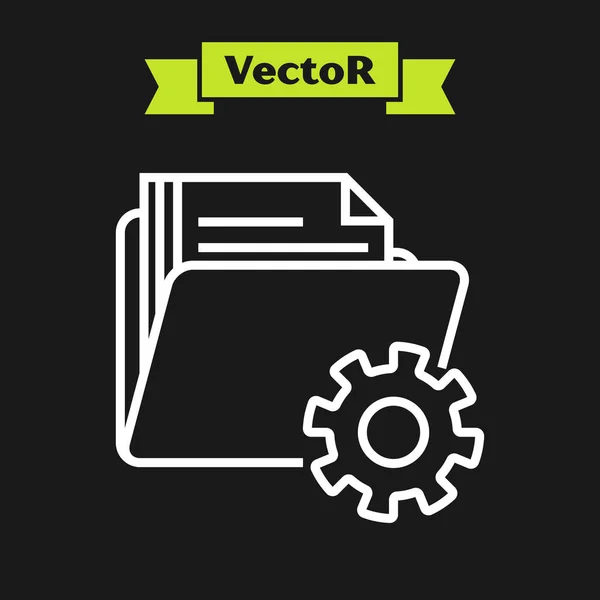 Weiße Ordnereinstellungen mit Zahnradsymbol auf schwarzem Hintergrund. Softwareupdate, Übertragungsprotokoll, Teamwork-Werkzeugmanagement. Vektorillustration — Stockvektor