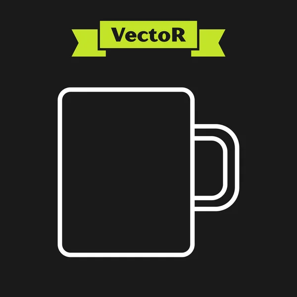 Weiße Linie Kaffeetasse flache Symbol isoliert auf schwarzem Hintergrund. Teetasse vorhanden. Heißgetränk Kaffee. Vektorillustration — Stockvektor