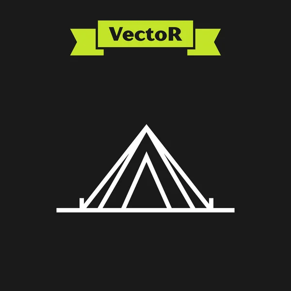 Weiße Linie Touristenzelt Symbol isoliert auf schwarzem Hintergrund. Camping-Symbol. Vektorillustration — Stockvektor