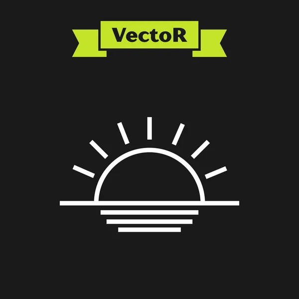 Línea blanca Icono de puesta de sol aislado sobre fondo negro. Ilustración vectorial — Vector de stock