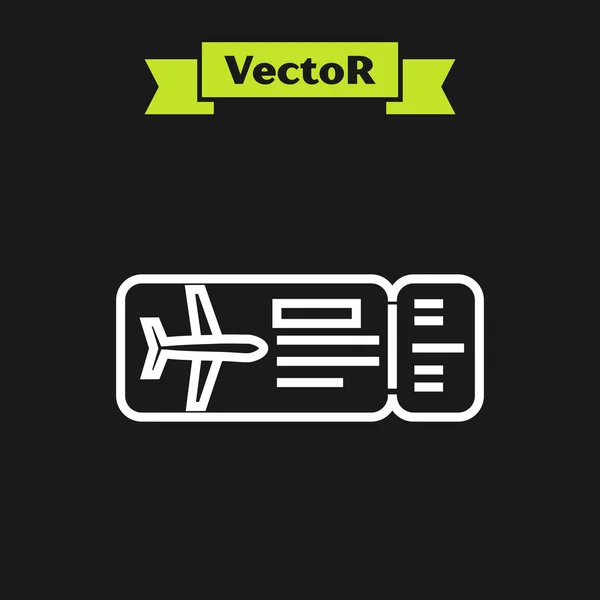 Weiße Linie Flugticket-Symbol isoliert auf schwarzem Hintergrund. Flugticket. Vektorillustration — Stockvektor