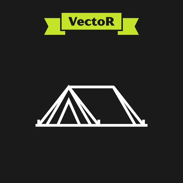 Linha branca Ícone de tenda turística isolado no fundo preto. Símbolo de acampamento. Ilustração vetorial — Vetor de Stock