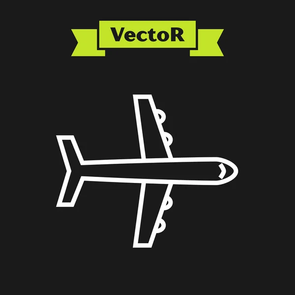 White line Plane icon isolated on black background. Flying airplane icon. Airliner sign. Vector Illustration — Stock Vector