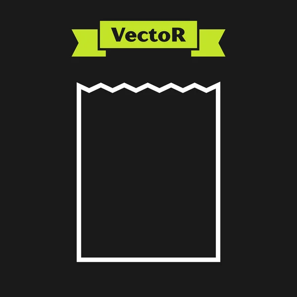 Línea blanca Icono de bolsa de compras de papel aislado sobre fondo negro. Firma del paquete. Ilustración vectorial — Vector de stock