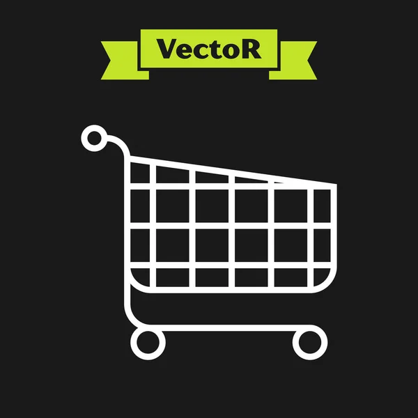 Weiße Linie Warenkorb-Symbol isoliert auf schwarzem Hintergrund. Online-Kaufkonzept. Lieferservice-Schild. Supermarkt Warenkorb Symbol. Vektorillustration — Stockvektor