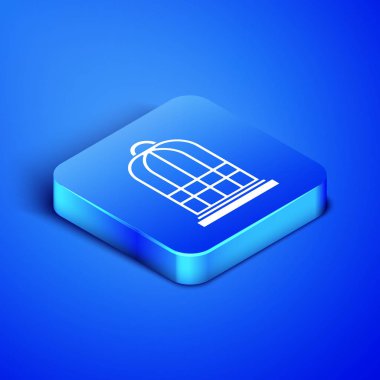 Mavi arka planda izole edilmiş kuşlar simgesi için İzometrik Kafes. Mavi kare düğmesi. Vektör İllüstrasyonu