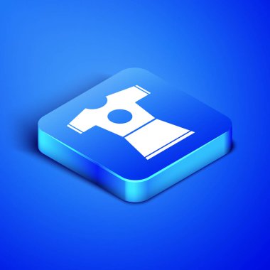 İzometrik Kadın elbise simgesi mavi arka plan üzerinde izole. Kıyafet işareti. Mavi kare düğmesi. Vektör İllüstrasyonu