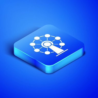 İzometrik dönme dolap simgesi mavi arka plan üzerinde izole. Lunapark. Çocuk eğlence oyun alanı, eğlence parkı. Mavi kare düğmesi. Vektör İllüstrasyonu