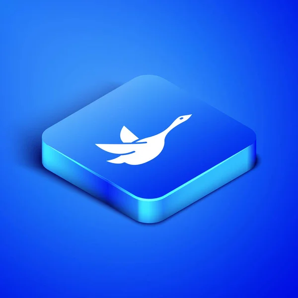 Izometryczna latająca ikona kaczki wyizolowana na niebieskim tle. Niebieski kwadrat guzik. Ilustracja wektorowa — Wektor stockowy