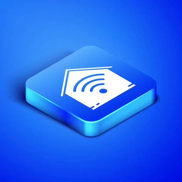 Isometrisches Smart Home mit WLAN-Symbol isoliert auf blauem Hintergrund. Fernbedienung. blauer quadratischer Knopf. Vektorillustration — Stockvektor