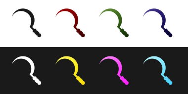 Siyah ve beyaz arka planda yalıtılmış orak simgesini ayarlayın. Kanca işaretini yeniden takıyor. Vektör Illustration